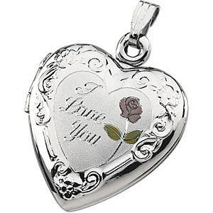 Enameled Roses "I Love You" Heart Locket