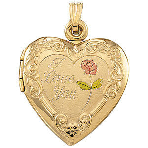 Enameled Roses "I Love You" Heart Locket