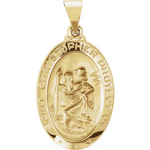 14K Yellow 23.5x16mm Oval St. Christopher Hollow Medal