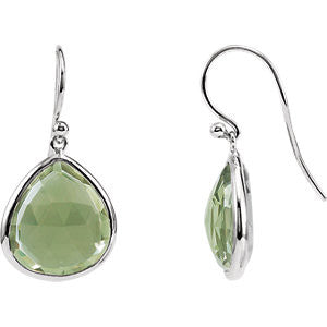 Rhodium-Plated Sterling Silver Genuine Green Quartz Earrings