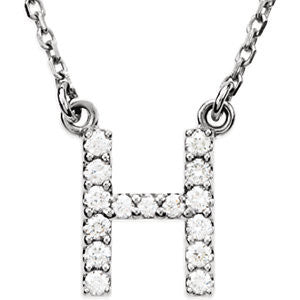 14K White Letter "H" 1-6 CTW Diamond 16" Necklace