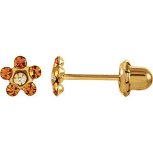 14K Yellow Imitation "November" Youth Birthstone Flower Inverness Piercing Earrings