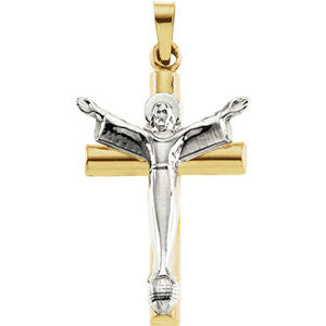 14K White & Yellow 32x21mm Risen Christ Crucifix Pendant