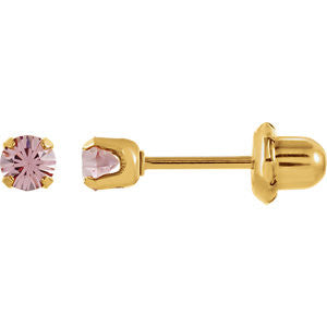 24K Yellow with Stainless Steel Solitaire "June" Birthstone Piercing Earrings