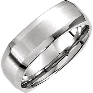 14K White 7mm Beveled Edge Carved Band Size 10