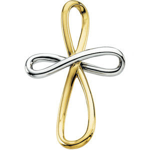 14K Yellow & White Metal Fashion Cross Pendant