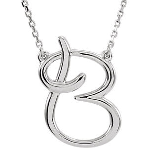 14K White "B" Script Initial 16" Necklace