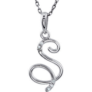 Sterling Silver .03 CTW Diamond Letter "S" Script Initial 18" Necklace