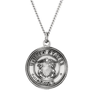 Sterling Silver 18mm Round St. Christopher Medal U.S. Navy Medal 18" Necklace