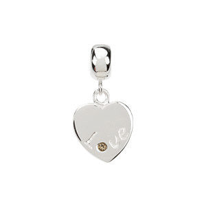 Sterling Silver 13mm Love Heart Dangle Bead with Crystal