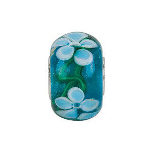 Sterling Silver 14x10mm Blue Turquoise Flower Glass Bead