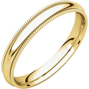 18K Yellow 3mm Milgrain Comfort Fit Band