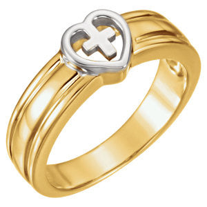 14K Yellow & White Heart & Cross Ring