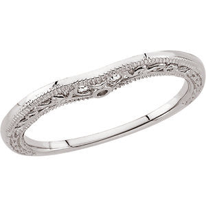 14K White Granulated Scroll Design Curved Band