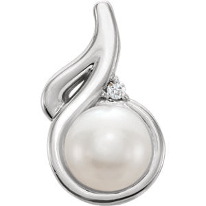 14K White Freshwater Cultured Pearl & .01 CTW Diamond Pendant