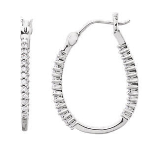 14K White 1-4 CTW Diamond Inside-Outside Hoop Earrings