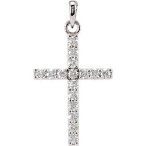 14K White 1-3 CTW Diamond Cross Pendant