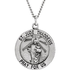 Sterling Silver 18.25 Round St. Jude Thaddeus Medal 18" Necklace