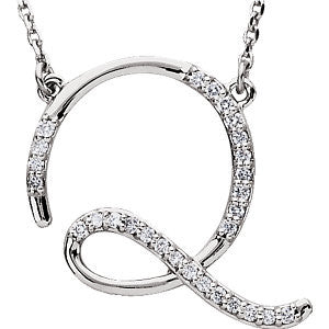 Sterling Silver Letter "Q" 1-8 CTW Diamond Initial 16" Necklace