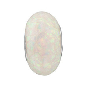 Sterling Silver 14x7mm White Created Mosaic Opal Bead