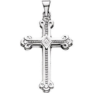 14K White 32x22mm Cross Pendant