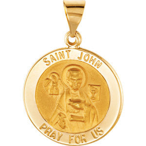 14K Yellow 18.5mm Round Hollow St. John Medal