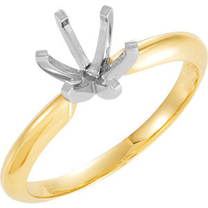 14K Yellow & Platinum 6-6.6mm Round 6-Prong Heavy Solitaire Ring Mounting