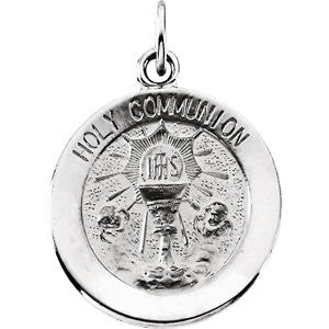 Sterling Silver 14.75mm Round Holy Communion Medal with 18" Chain