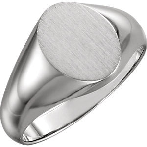 14K White 8x10mm Oval Signet Ring