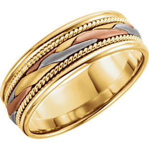 14K Yellow, White & Rose 7mm Hand-Woven Band Size 6