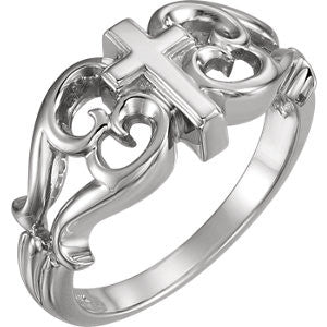 14K White Cross Ring