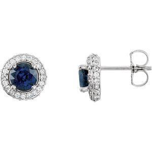 14K White Blue Sapphire & 3-8 CTW Diamond Earrings