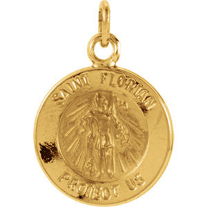 14K Yellow 12mm Round St. Florian Medal