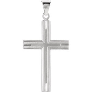 14K White 28x18mm Cross Pendant with Design