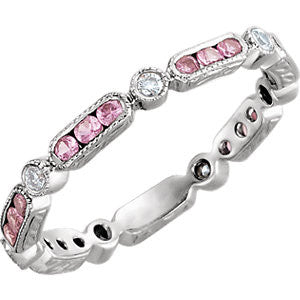 14K White Pink Sapphire & 1/10CTW Diamond Eternity Band Size 6