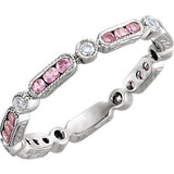 14K White Pink Sapphire & 1/10CTW Diamond Eternity Band Size 6