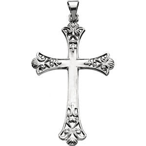 14K White 38x26mm Cross Pendant