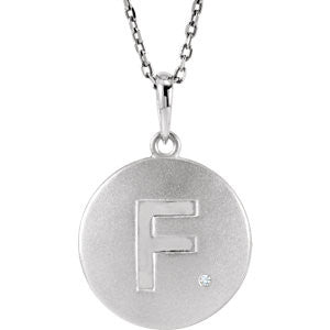 Sterling Silver .005 CTW Diamond Letter "F" Initial Disc 18" Necklace