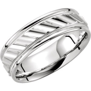 14K White 6.75mm Grooved Design Band Size 8.5