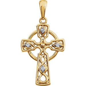 14K Yellow .05 CTW Diamond Cross Pendant