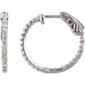 14K White 1-2 CTW Diamond Inside-Outside Hoop Earrings