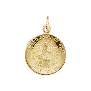 14K Yellow 12mm Sacred Heart of Mary Medal