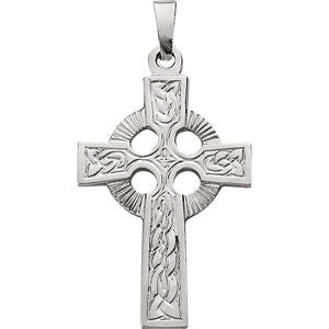 14K White 24x16mm Fancy Celtic Cross Pendant