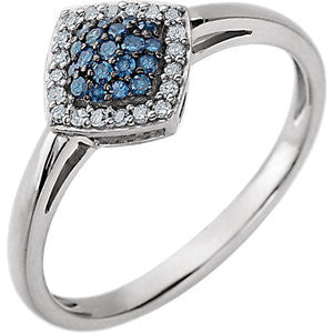 14K White 1-6 CTW Blue & White Diamond Cluster Ring