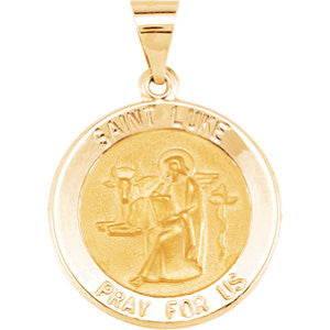 14K Yellow 18.5mm Round Hollow St. Luke Medal