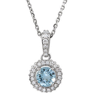 14K White Aquamarine & 1-4 CTW Diamond 18" Necklace