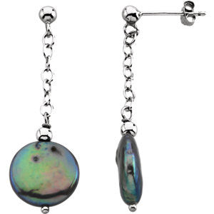 Sterling Silver Freshwater Cultured Black Coin Pearl Earrings