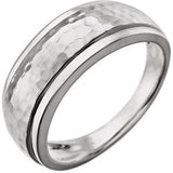 14K White Hammered Ring with Beveled Edges