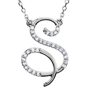 14K White Letter "S" 1-6 CTW Diamond Initial 17" Necklace