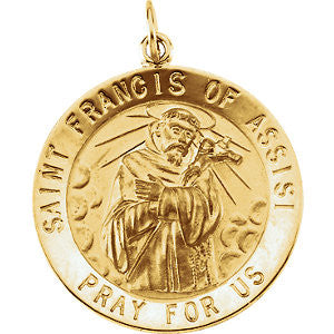 14K Yellow 18mm Round St. Francis of Assisi Medal